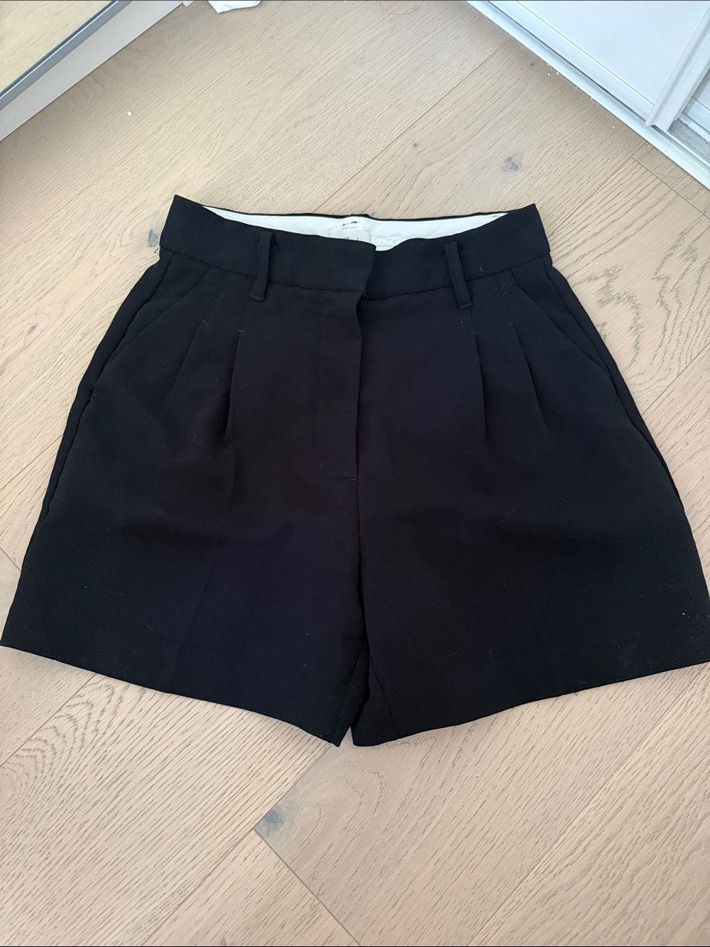Wilfred Black Pleated High-Waist Shorts
